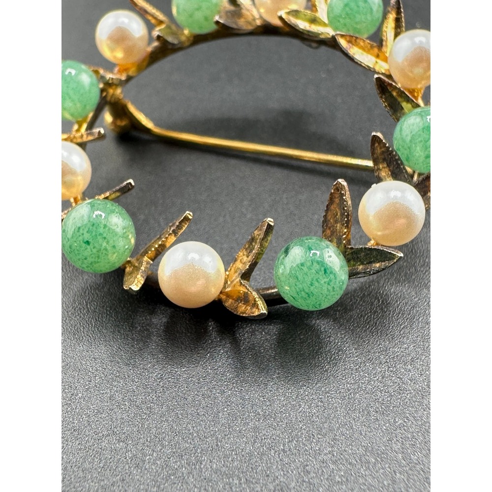 VTG 1940s 1950s Sterling Silver Jade Pearl Wreath Brooch Pendant - Picture 12 of 16